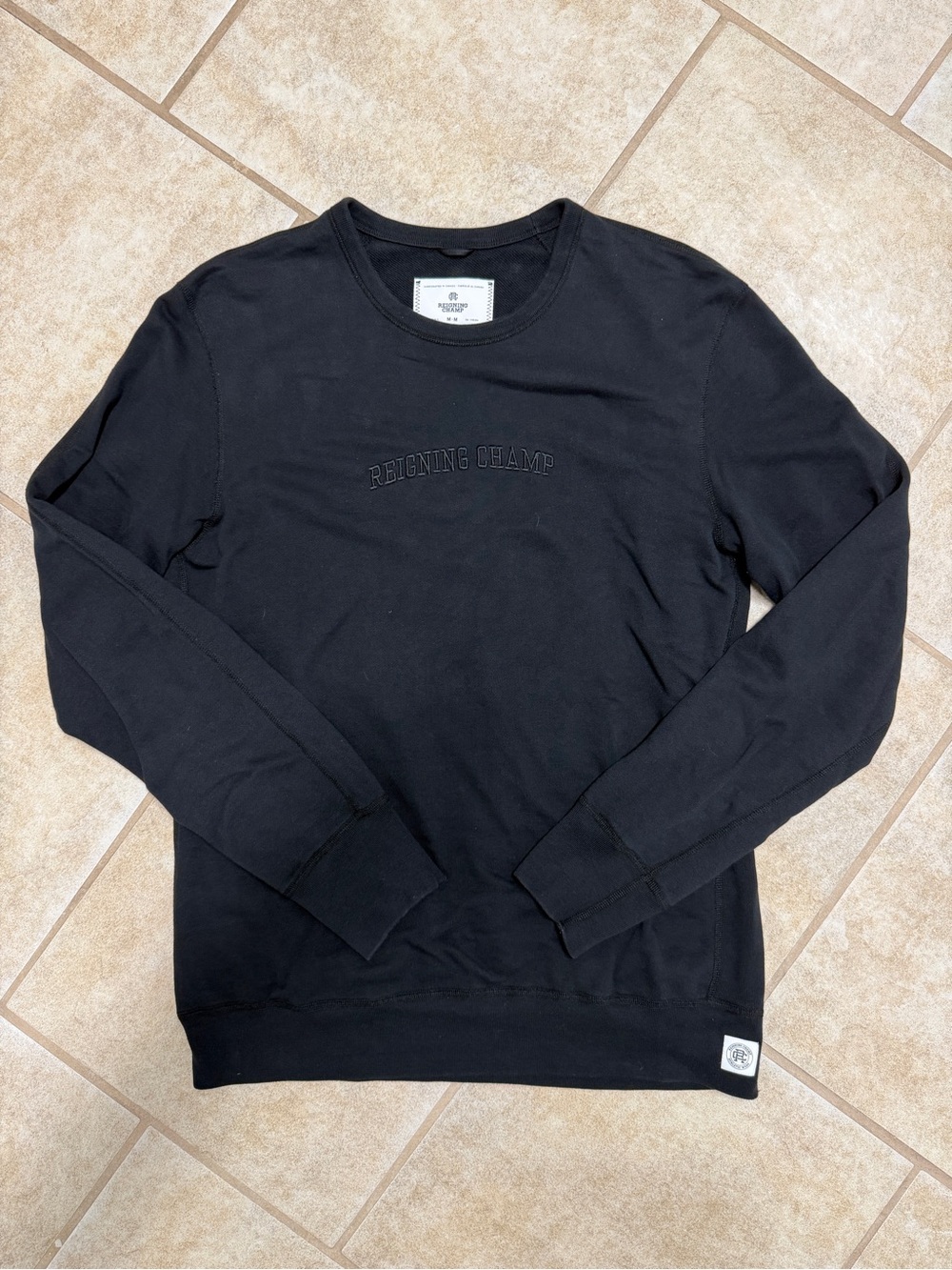 Reigning Champ Black Embroidered Crewneck Sweater